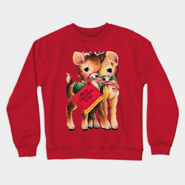 Vintage Reindeer Cute and Cuddled Together Crewneck Sweatshirt by Urban Palette